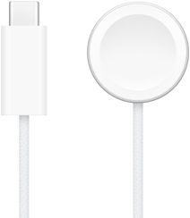 Cargador USB-C junto a un cargador magnético rápido para el Apple Watch