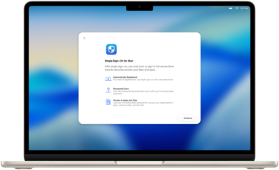Se muestra el inicio de sesión único en una MacBook para destacar la facilidad de gestión de la seguridad de toda la empresa
