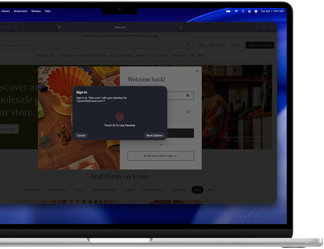 Notificación de Touch ID para acceder a Contraseñas en Safari en la pantalla de una MacBook Air de 15 pulgadas