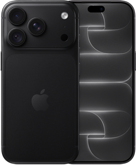 iPhone 18 Pro, parte posterior, color negro, sistema de cámaras Pro Fusion en la parte superior, logo de Apple en el centro, parte frontal, diseño todo pantalla