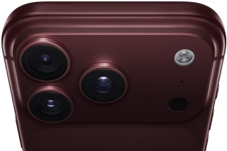iPhone 18 Pro Max, color borgoña (rojo oscuro), parte posterior, sistema de cámaras Pro Fusion en la parte superior, 3 lentes, láminas de apertura variable parcialmente cerradas, flash, micrófono y escáner LiDAR, parte superior, antena celular, lados planos, esquinas redondeadas