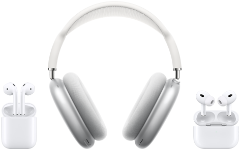 Imagen que muestra los AirPods, AirPods Max y AirPods Pro.