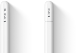 Un Apple Pencil Pro y un Apple Pencil (USB-C) uno al lado del otro