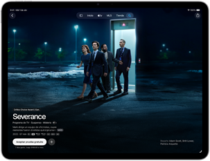 iPad Air, parte frontal, la pantalla muestra Severance en la app Apple TV