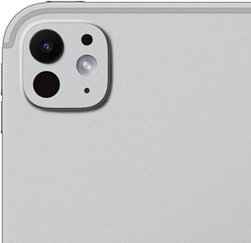 iPad Pro, parte posterior, color plata, sistema de cámaras pro con lente de cinco elementos y flash True Tone adaptativo