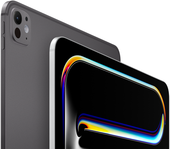 Vista de la parte frontal y posterior de un iPad Pro en negro espacial