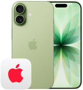 iPhone 17, back exterior, Sage finish, Fusion dual-camera system, front exterior, Dynamic Island, thin black display border, AppleCare+ logo