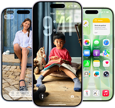 iPhone 17, parte frontal, Dynamic Island en el centro de la parte superior, tres colores: azul neblina, lavanda, salvia