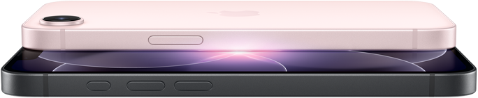 iPhone 17e, partes lateral y posterior en horizontal, color rosa p&aacute;lido, iPhone 17e, partes lateral y frontal en horizontal, color negro