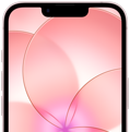 iPhone 17e, vista parcial de la parte frontal con Ceramic Shield 2, color rosa p&aacute;lido, el fondo de pantalla muestra la imagen de una flor rosa